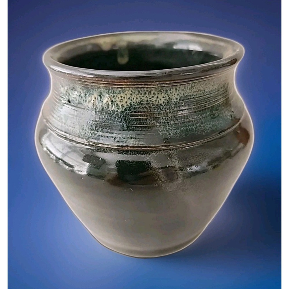 Ole Fish House Handcrafted Studio Art NC Pottery Vase Blue/Brown Drip-Glaze Fine